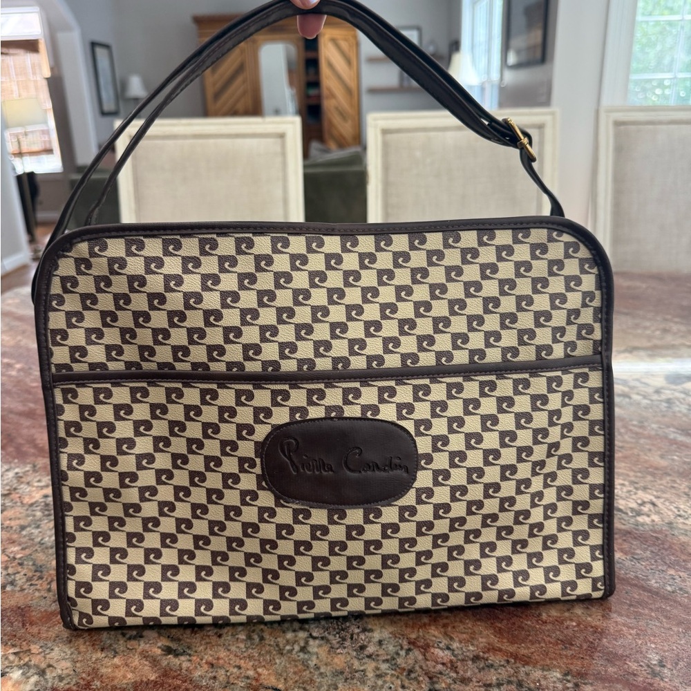 Pierre Cardin Beige and Dark Brown Patterned Bag Vintage 1960s mod